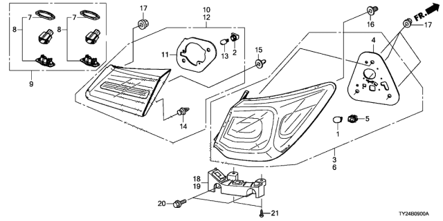 2015 Acura RLX Taillight Assembly, Passenger Side Diagram for 33500TY2A01