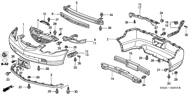 2002 Acura RSX Spacer, Left Front Bumper Side Diagram for 71198S6M003
