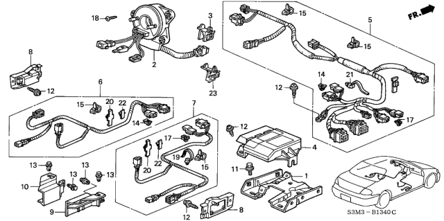 2001 Acura CL Sub-Wire, Passenger Side Srs Floor Diagram for 77967S3MA10