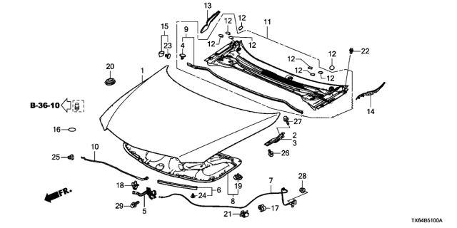 2013 Acura ILX  Insulator, Hood Diagram for 74141TX6A00