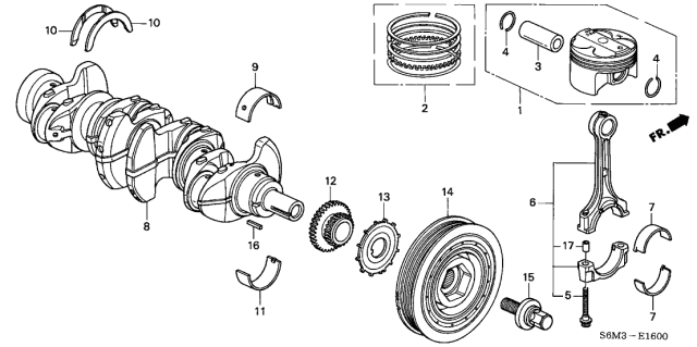 2004 Acura RSX Ring Set, Piston (STD) (Riken) Diagram for 13011PRAE02