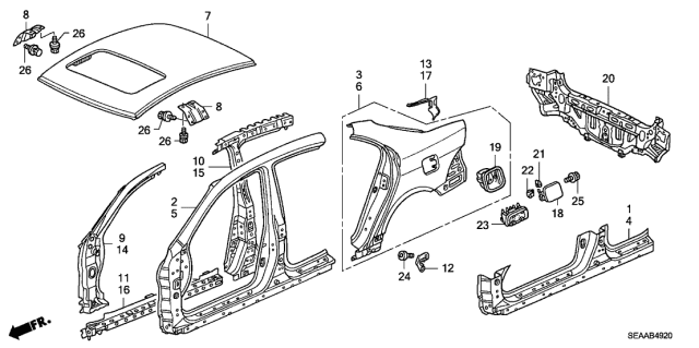 2008 Acura TSX Panel Set, Left Rear (Outer) (Dot) Diagram for 04646SECA92ZZ