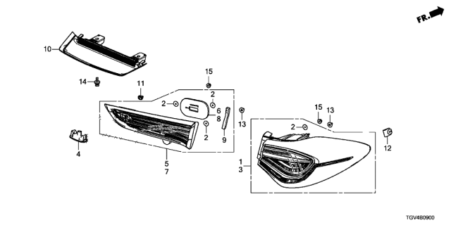 2021 Acura TLX Light Kit, Passenger Side Lid Diagram for 06340TGVA00