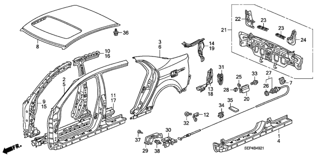 2004 Acura TL Extension, Left Rear Side Panel (Lower) Diagram for 63710SEPA00ZZ
