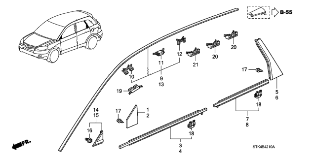 2009 Acura RDX  Molding Assembly, Passenger Side Drip Side Diagram for 73152STKA01