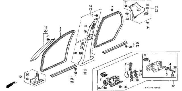 1993 Acura Legend Clip, Lining Diagram for 90670SP0003