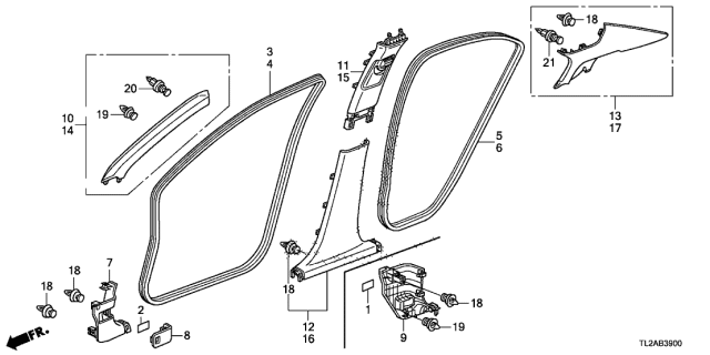 2014 Acura TSX Garnish Assembly, Right Front Pillar (Graphite Black) Diagram for 84101TL0G02ZC
