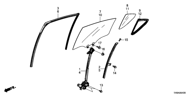 2018 Acura ILX Regulator, Left Rear Door Power Diagram for 72750TX6A01