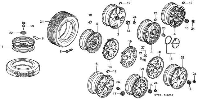1997 Acura Integra  Cap Assembly, Aluminum Wheel Center (Championship White) Diagram for 44732ST7R00