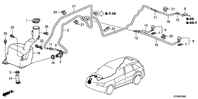 2008 Acura MDX  Nozzle Assembly, Left Front Windshield Washer (Steel Blue Metallic) Diagram for 76815STXA10ZA