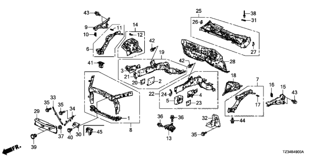 2019 Acura TLX Box Set Left, Side Frm Diagram for 04609TZ3A00ZZ