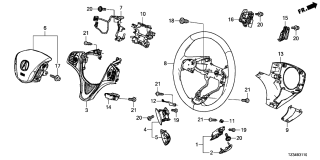 2015 Acura TLX Switch Assembly, Steering, Comm Diagram for 35880TZ3A01