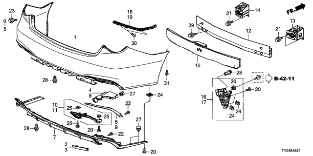 2018 Acura RLX Bracket, Left Rear Bumper (Lower) Diagram for 71586TY2A00