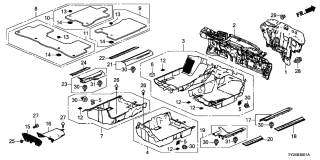 2014 Acura RLX Grommet A, Floor Mat (Graphite Black) Diagram for 83651T2AA01ZA