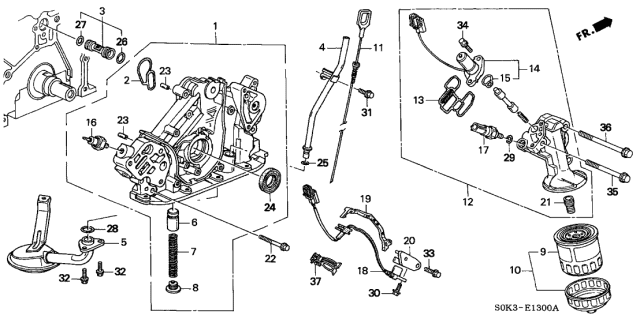 2000 Acura TL Dipstick, Oil Diagram for 15650P8AA01
