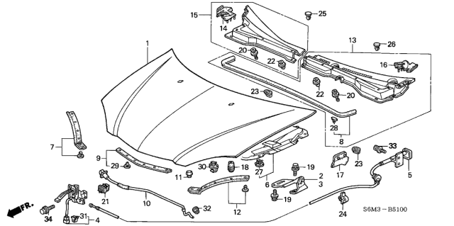 2002 Acura RSX  Hinge, Passenger Side Hood Diagram for 60120S6M000ZZ