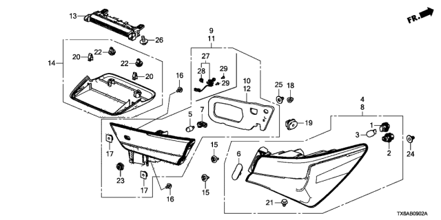 2021 Acura ILX Clip, Rear Combination Light Diagram for 90650TX6A01