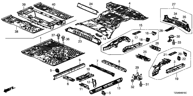 2020 Acura MDX  Crossmember, Rear Floor Diagram for 65750TZ5A51ZZ