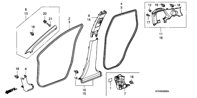 2008 Acura RDX  Lining, Driver Side Cowl Side (Graphite Black) Diagram for 83163STKA00ZA