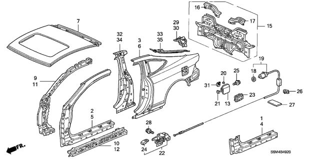 2004 Acura RSX Gutter, Right Rear Pillar (Lower) Diagram for 63330S6MA00ZZ