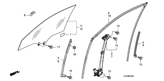 2012 Acura RDX  Sash, Right Front Door Center (Lower) Diagram for 72231STKA01