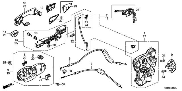 2016 Acura RDX Latch Assembly, Left Front Door Power Diagram for 72150TR0A11
