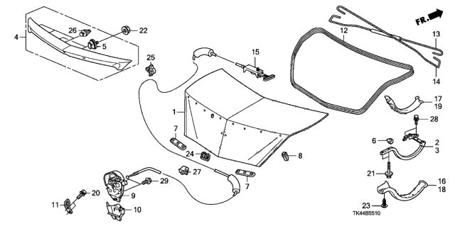 2012 Acura TL Garnish, Passenger Side Trunk Hinge (Lower) (Star Black) Diagram for 84631TK4A01ZA
