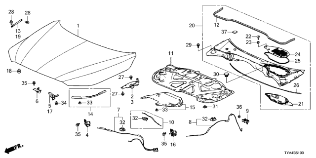 2022 Acura MDX Hinge Complete L, Hood Diagram for 60170TYAA00ZZ