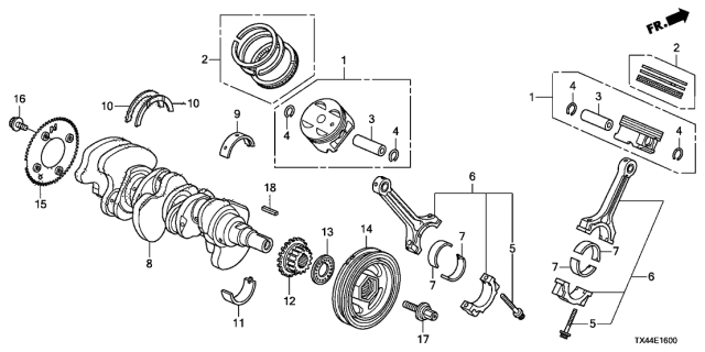 2015 Acura RDX Bearing A, Main (Lower) (Black) (Taiho) Diagram for 13341RYEA02