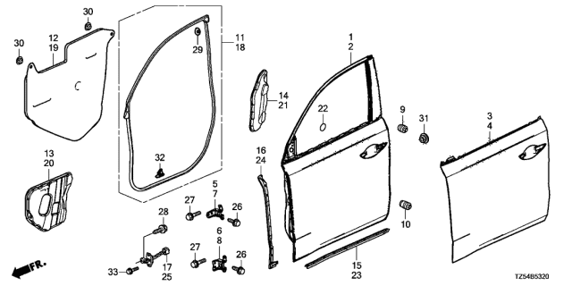 2016 Acura MDX Hinge, Left Front Door (Lower) Diagram for 67460SDAA01ZZ