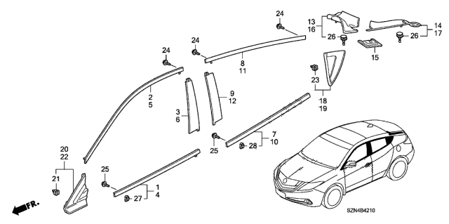 2012 Acura ZDX  Clip Dr Molding Diagram for 91504SZNA01