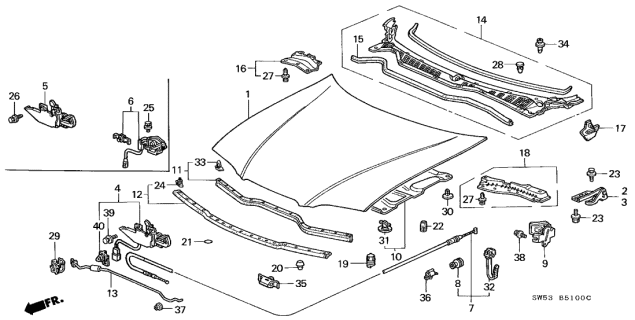 1995 Acura TL Clip, Hood Seal Diagram for 90107SM4003