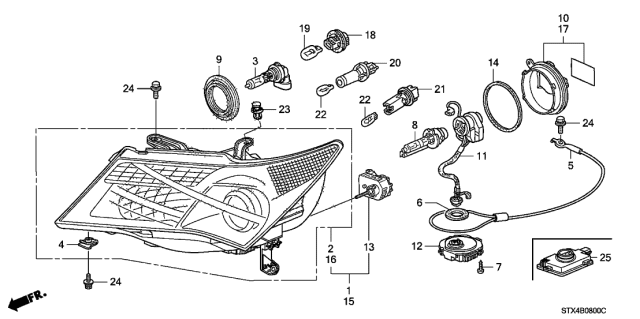 2008 Acura MDX  Passenger Side Headlight Lens/Housing Diagram for 33101STXA02