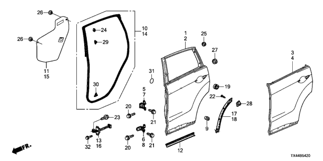 2014 Acura RDX Clip, Door Weatherstrip Diagram for 91568TA5003