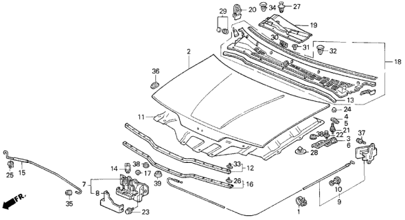 1992 Acura Integra  Clip C, Hood Diagram for 91513SH3003