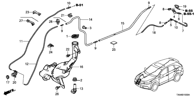 2017 Acura RDX  Clip, Washer Tube Diagram for 90653TF0003