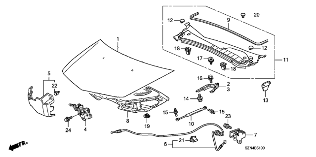 2012 Acura ZDX  Open Stay Assembly, Head Diagram for 74145SZNA01