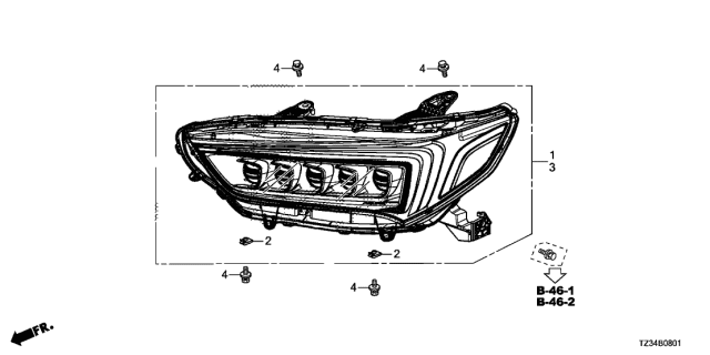 2019 Acura TLX Passenger Right Led Headlamp Diagram for 33100TZ3A51