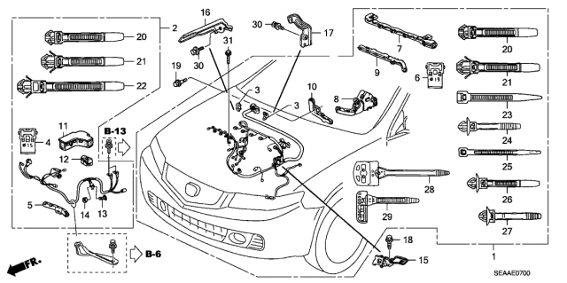 2008 Acura TSX  Clip D, Wire Harness (135.4Mm) (Black) Diagram for 91509RRA003