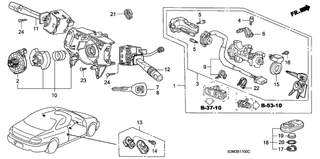 2001 Acura CL Key, Blank (Sub) (Gray) (Immobilizer) Diagram for 35114SY8A02