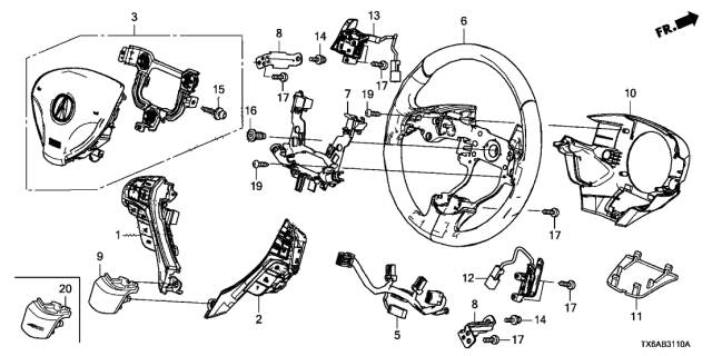 2020 Acura ILX Sub-Cord, Cable Reel Diagram for 77901TX6A20