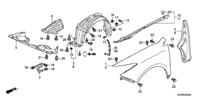 2012 Acura ZDX Splash Shield, Front Diagram for 74111SZNA00