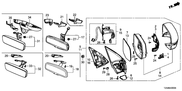 2017 Acura MDX  Mirror Assembly, Driver Side Door (Lunar Silver Metallic) (R.C.) Diagram for 76250TZ5A32ZB