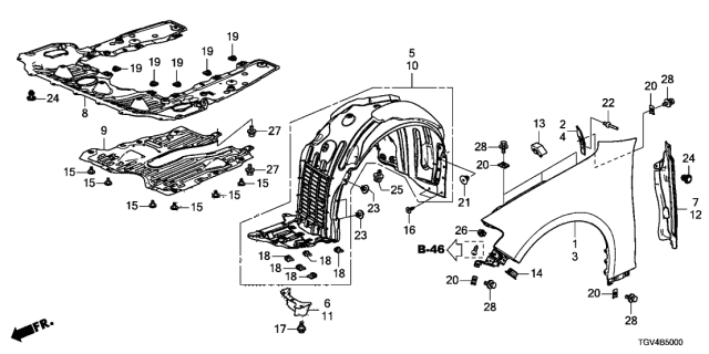 2021 Acura TLX  Fender Assembly, Right Front Diagram for 74100TGVA20