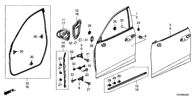 2021 Acura TLX  Checker, Front Door Diagram for 72340TGVA01
