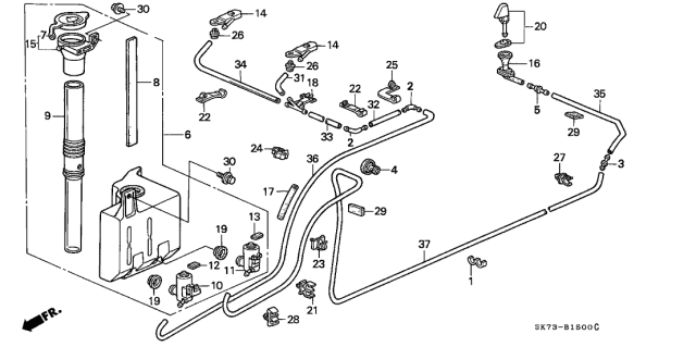 1991 Acura Integra  Clip, Washer Tube Diagram for 91565SK7003