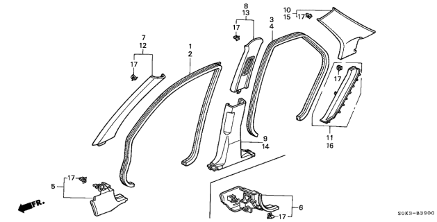 2003 Acura TL  Garnish, Passenger Side Seat Side (Graphite Black) Diagram for 84141S0KA00ZB