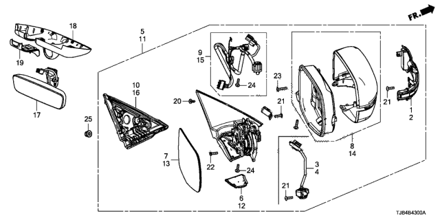 2019 Acura RDX  Mirror Driver Side (White Diamond Pearl) Diagram for 76250TJBA11ZG