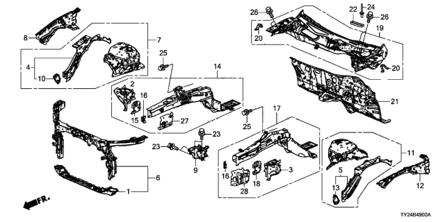 2015 Acura RLX Frame, Right Front Side Diagram for 60810TY2305ZZ
