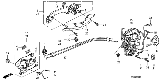 2009 Acura RDX  Clip, Latch Cable Diagram for 90691SJD003